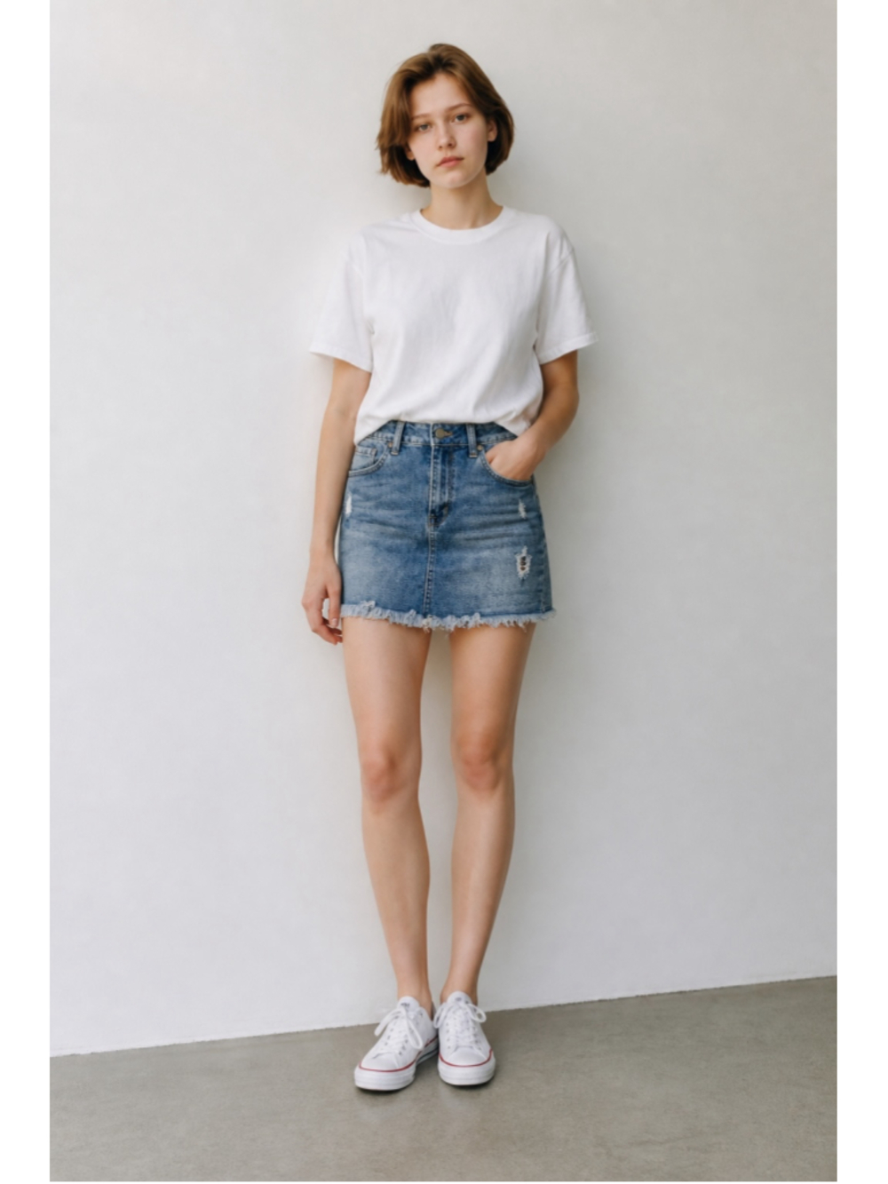 JBD Distressed Denim Mini Skirt Size 6 Blue - Picture 1 of 6